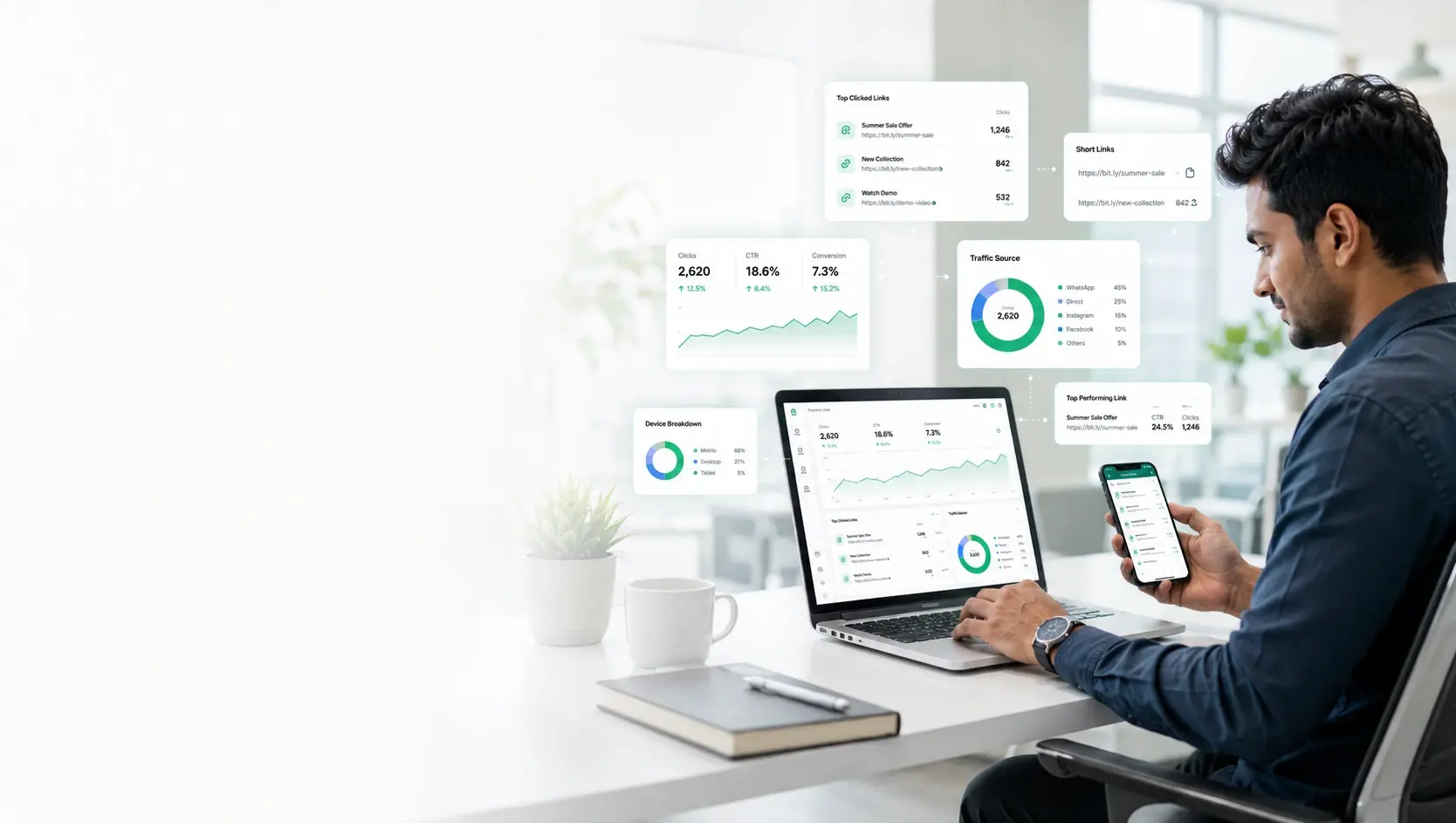 Click tracking team coordinating WhatsApp customer communication